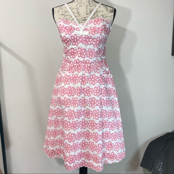 Vintage Betsey Johnson White Dress Pink Floral Bone In Bodice Fit & Flare Dress - Picture 2 of 16